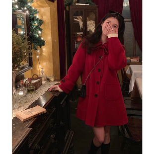 vasse美蟹小个子红色双面羊毛，大衣女秋冬双面，呢毛呢外套圣诞战衣