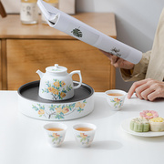 禅意陶瓷一壶三杯茶具，套装盖碗茶壶茶杯，整套家用简约现代泡茶茶杯