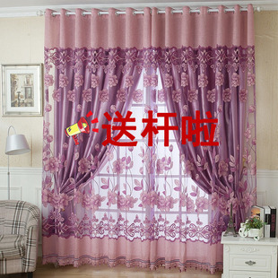 遮光窗帘布纱一体成品，双层带纱2024卧室，客厅落地紫色窗纱纱帘
