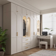 法式衣柜家用卧室实木现代简约书桌，一体玻璃门组合网红收纳储物柜