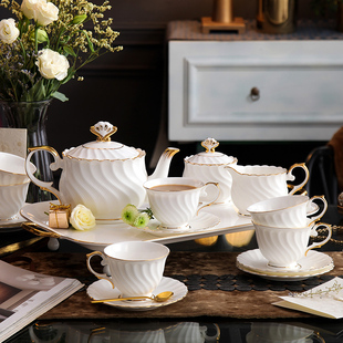 高颜值骨瓷咖啡杯碟套装欧式家用下午茶具，整套茶壶陶瓷咖啡杯送礼