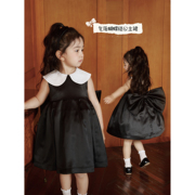 naixibaby|自留!夏女童(夏女童)娃娃领连衣裙黑色缎面生日礼服裙公主裙