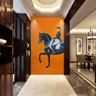 欧式高档别墅沙发背景墙纸loft复式楼装饰墙布个性艺术橙色骑士