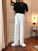 LUOKA 白色直筒西裤男2024宽松腰带裤高级垂感阔腿休闲长裤