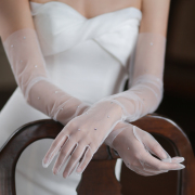 wg055长款闪钻新娘手套优雅白色，网纱超仙婚纱礼服晚宴婚礼配饰品