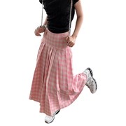 粉色格子半身裙女夏季高腰，显瘦a字百褶裙设计感小众长裙裙子