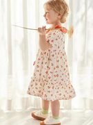 90-120码出口韩夏款女童女宝，橘色满印小碎花，泡泡袖短袖连衣裙
