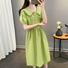 高级感牛油果绿连衣裙，女2023早春季女装，收腰显瘦裙子夏季