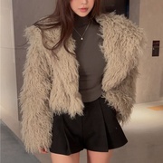 韩国东大门女装2024年早春季宽松仿谈羊毛皮草短外套