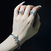 海蓝色滴釉蝴蝶手镯小众，设计不规则肌理个性，时尚ins戒指手环套装