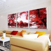 客厅装饰画风景壁画红色，枫叶画现代客厅无框画三联画沙发墙画挂画