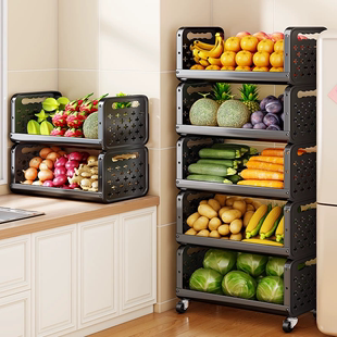 帅仕厨房菜篮子置物架多层落地台面家用水果，蔬菜多功能收纳推车