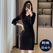 v领职业连衣裙，女春秋季气质珠宝酒店，前台正装客服工作服包臀裙子