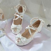 白色软妹lo娘鞋优雅系甜美洛丽塔，鞋子花嫁软妹，高跟鞋lolita小皮鞋