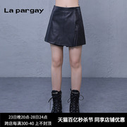 纳帕佳高腰简洁皮短裤2024春季女式黑色个性时尚休闲小众裤子