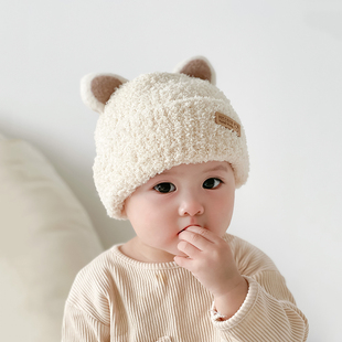 宝宝帽子冬季韩版男女童婴儿毛绒帽(毛，绒帽)针织，保暖护耳秋冬款儿童毛线帽