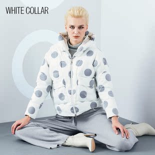 白领女装冬季带帽拉链宽松短款白鸭绒羽绒服GAD20-SF913