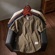 美式300g重磅短袖t恤男夏季纯色厚实潮，弧形下摆纯棉三本针打底衫