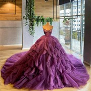 高端定制时尚抹胸紫色网纱蓬蓬晚礼服蛋糕裙旅拍写真美声独唱婚纱