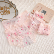 粉色甜美水果印花纯欲透明网纱内裤透气轻薄性感中低腰少女三角裤