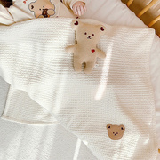 ins韩国刺绣婴儿抱毯新生儿，盖毯宝宝小被子，儿童纯棉华夫格毯浴巾