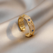 韩国水钻小鱼戒指女夏季小众，设计感冷淡风金色，网红开口食指戒指环