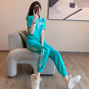 翻领短袖运动套装女夏2024韩版潮时尚洋气两件套减龄休闲显瘦跑步