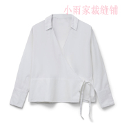 白色衬衫小翻领系带款女士衬衣，高级手工定制女款夏季v领性感款