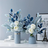 蓝色北欧精致陶瓷花瓶仿真花，假花轻奢高端客厅，餐桌花艺装饰品摆件
