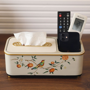 欧式客厅多功能纸巾盒 树脂遥控器收纳抽纸盒 新中式美式创意摆件