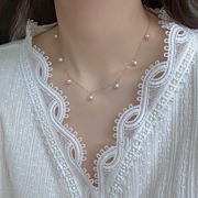 满天星925银镀18k金锁骨(金锁骨)链优雅极简法式复古仙女天然淡水珍珠项链