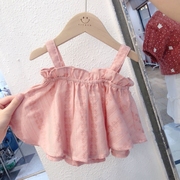 女宝宝吊带衬衫夏季女童无袖背心婴儿纯棉套装娃娃衫洋气上衣