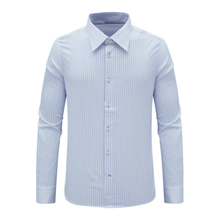 f3400kmq男式春秋长袖衬衫，棉百搭商务，休闲上衣白色蓝条