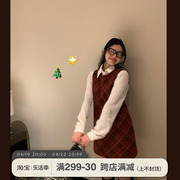 王少女的店红色格纹毛呢背心连衣裙2024早春小个子复古无袖短裙子