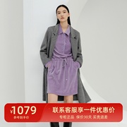 雪歌时尚灰色羊毛呢，大衣女2023冬珠光，中长款外套xi410008a282