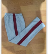 订做纯棉中小学生男女校服长裤，浅灰色拼接酒红宽条休闲运动校裤子