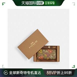 美国直邮COACH 盒装长款拉链钱包，采用标志性帆布，带花卉印花 C