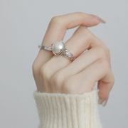 晓音银春春925银戒指珠珠，镂空指环设计师开口可调节个性食指戒
