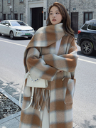 双面羊绒大衣女赫本风外套，女款2023毛呢，秋冬高级感牛角扣呢子