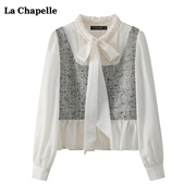 拉夏贝尔/La Chapelle小香风假两件拼接衬衫女春洋气衬衣上衣