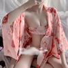 粉红色内衣日式套装小胸和服魅力家居服透明大尺码性感欲纯蕾丝睡