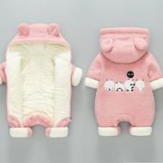 婴儿连体衣秋冬熊猫宝宝棉服，套装新生儿加绒加厚外出抱衣冬装