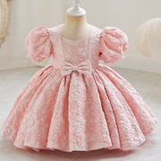 女童宫廷风小礼服幼童泡泡，短袖公主裙可爱演出服，粉红色连衣裙m127