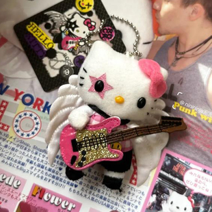 吉他天使kitty钥匙扣hello凯蒂猫挂件公仔毛绒高级饰品天使系列！