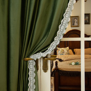 美式复古窗帘法式轻奢绿色，蕾丝绒布卧室，高级感全遮光2023客厅