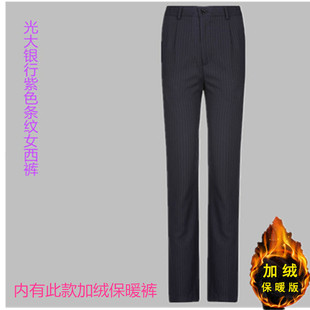 中国光大银行衬衫女西裤工装夏款黑蓝色紫色条纹裤子光大职业裤