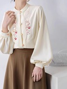 新中式国风刺绣灯笼袖衬衫女装2024年春季设计感小众长袖衬衣