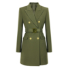 2023春秋时尚军，绿色腰带长袖，修身气质通勤西装连衣裙女式