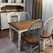 美式地中海餐桌，组合实木餐桌椅田园做旧小户型，简约美式乡村餐桌