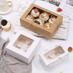 两粒白色烘焙杯子蛋糕盒蛋挞盒纸杯蛋糕包装盒圆形马芬西点打包盒